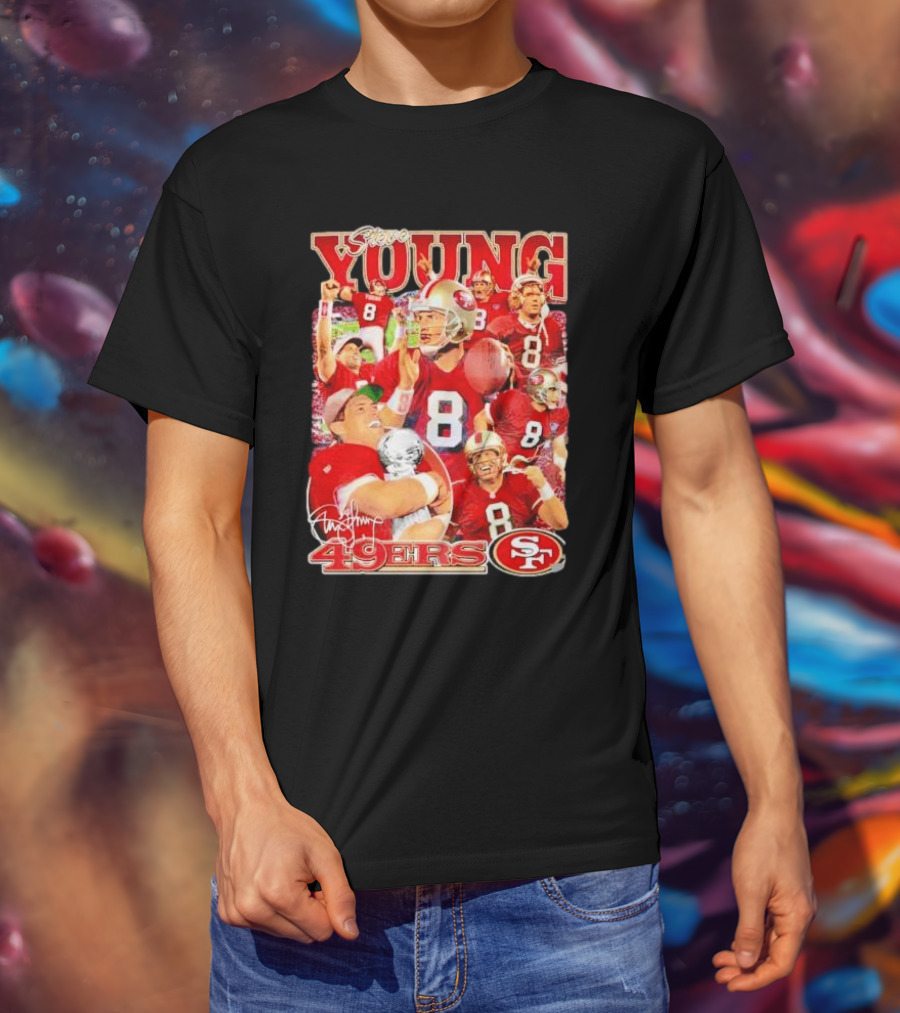 Steve Young 49ers Number 8 Vintage Signature Collage SF T-Shirt