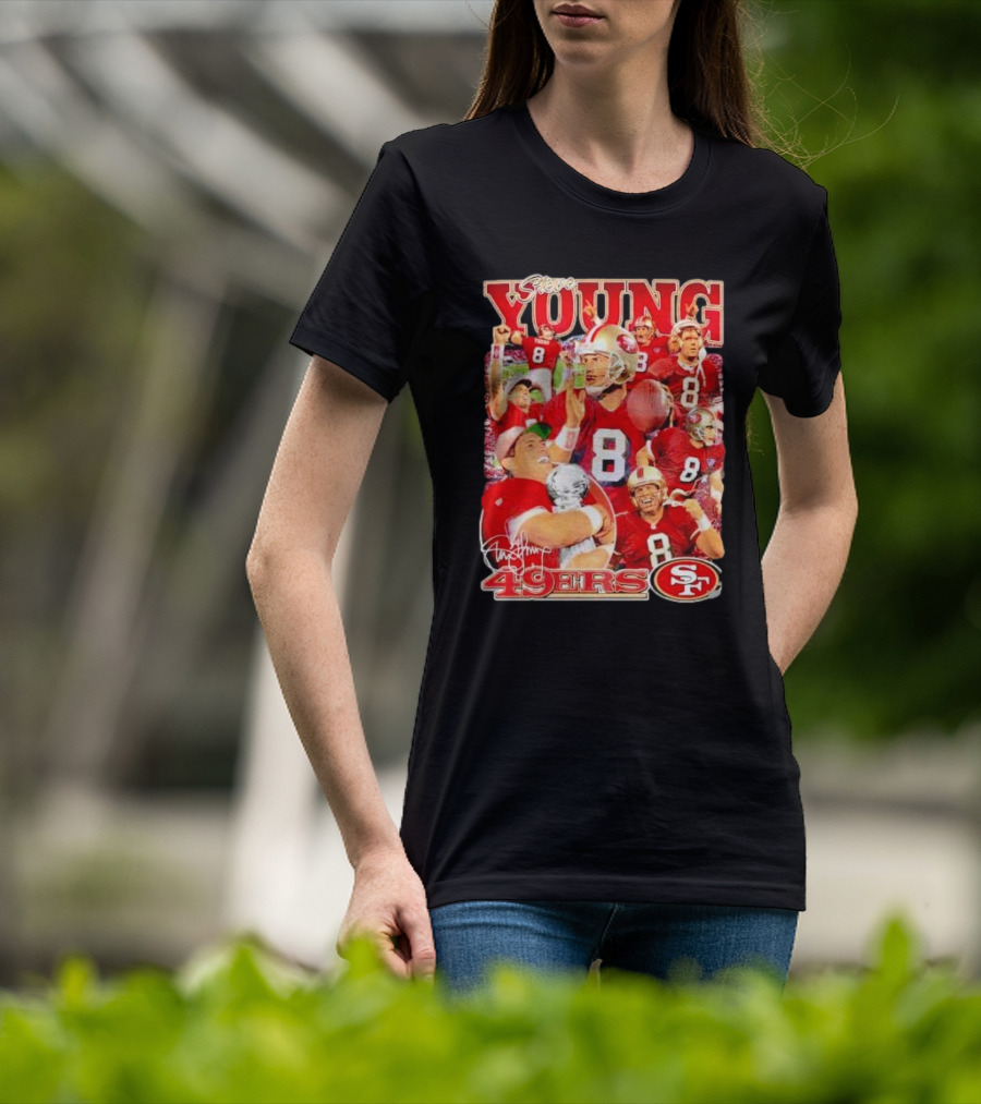 Steve Young 49ers Number 8 Vintage Signature Collage SF T-Shirt