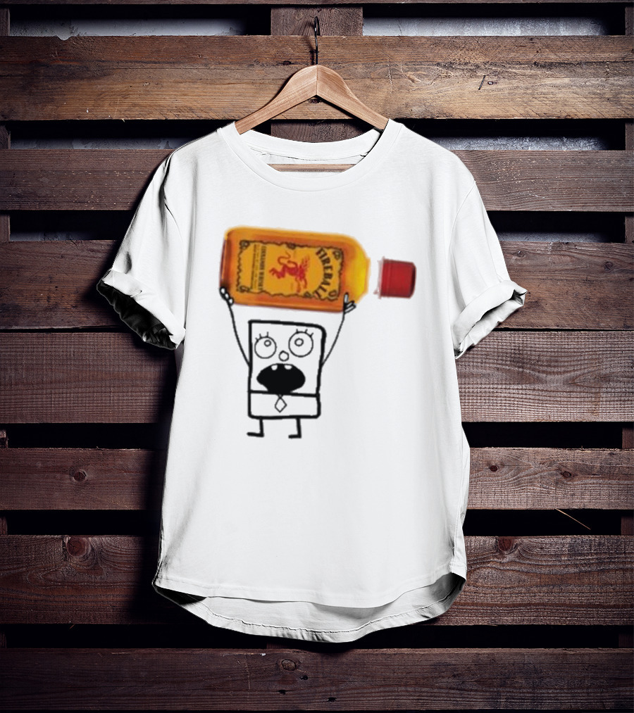 Doodlebob Fireball Whiskey Character Holding Iconic Liquor Bottle T-Shirt