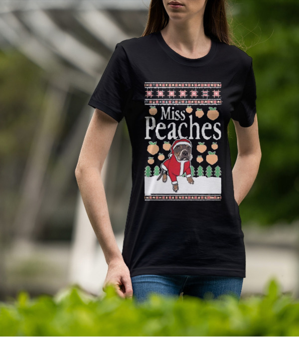 Miss Peaches Christmas Dog With Peaches And Christmas Trees T-Shirt