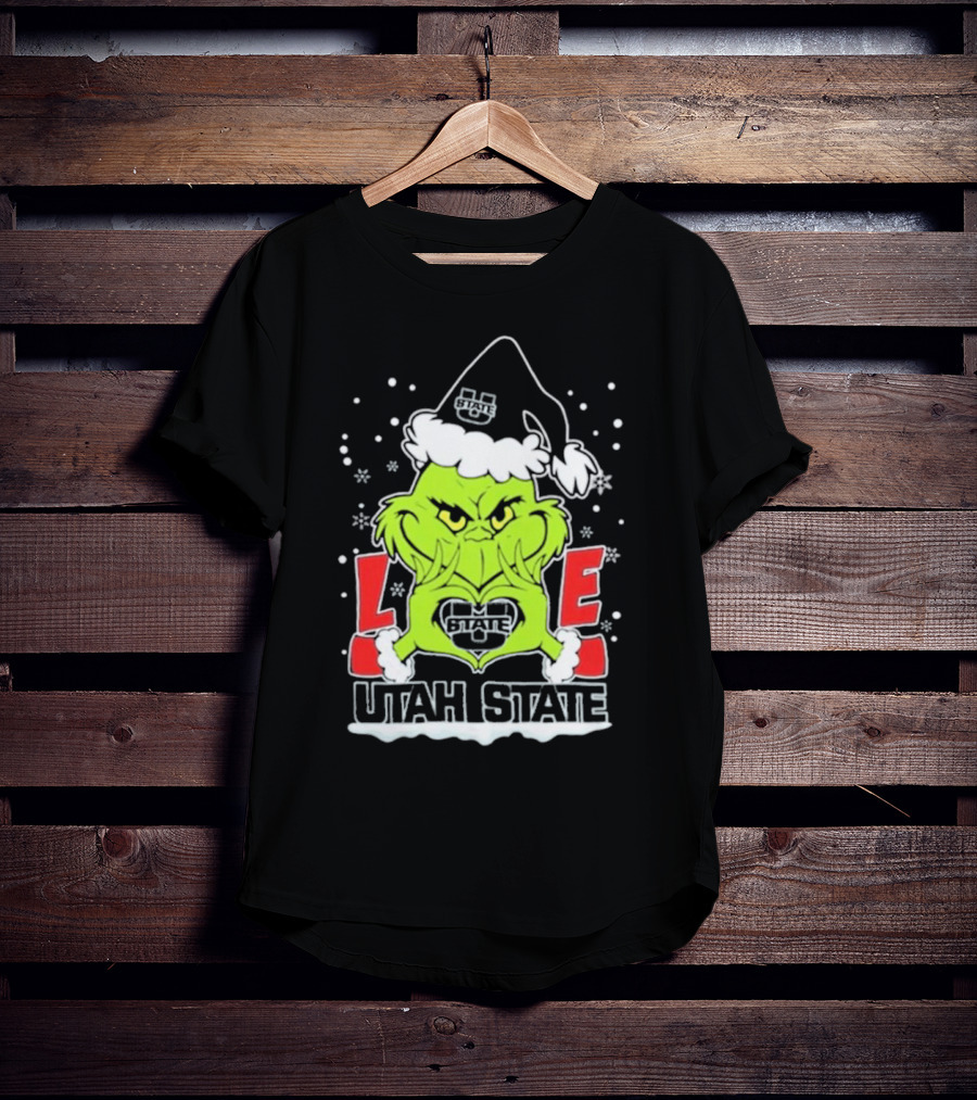 The Grinch Love Utah State Aggies Football Christmas T-Shirt