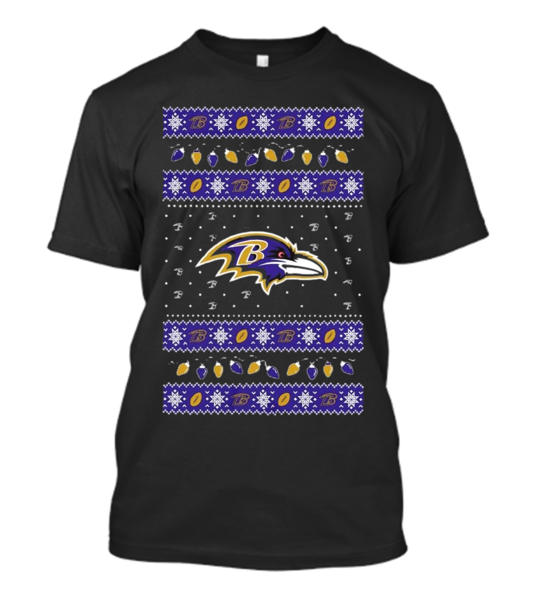 Baltimore Ravens NFL Festive Ugly Sweater Holiday Lights Christmas T-Shirt