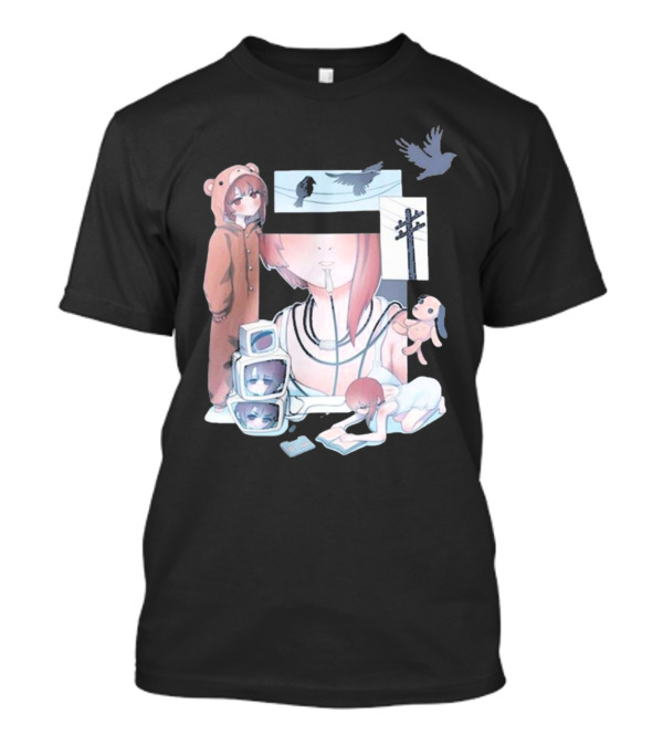 Serial Experiments Lain Wired Bear Hoodie Monitors And Flock Of Birds T-Shirt