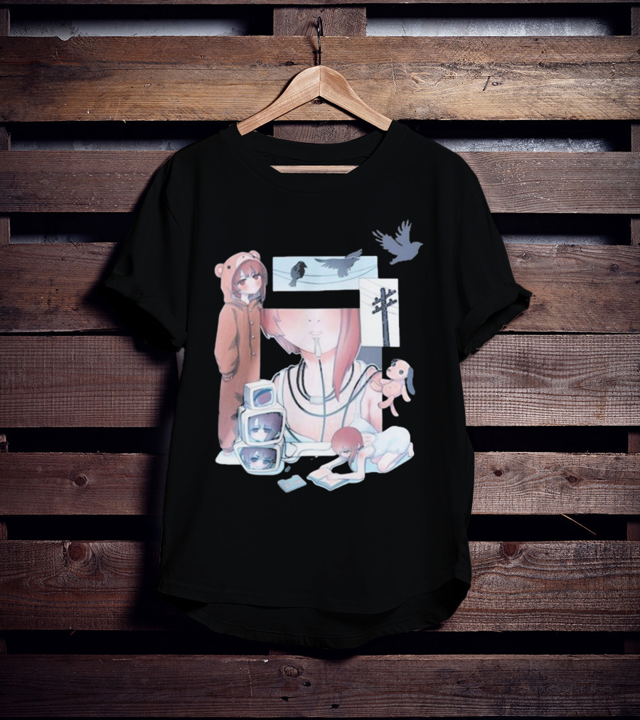 Serial Experiments Lain Wired Bear Hoodie Monitors And Flock Of Birds T-Shirt