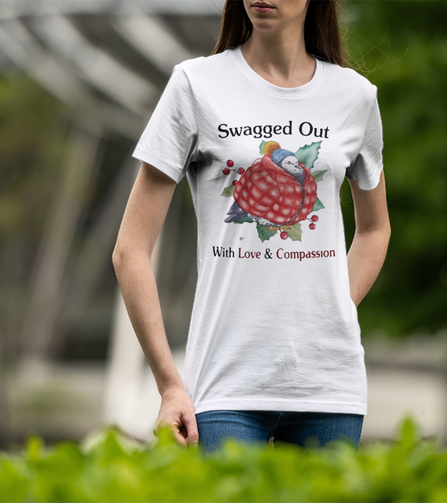 Swagged Out With Love And Compassion Pigeon In Cozy Jacket With Berries And Leaves T-Shirt