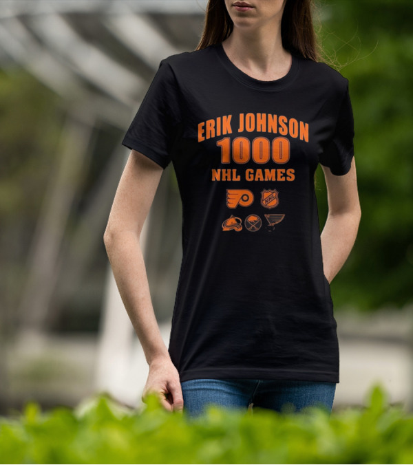 Erik Johnson 1000 NHL Games Philadelphia Flyers Colorado Avalanche Buffalo Sabres St. Louis Blues T-Shirt
