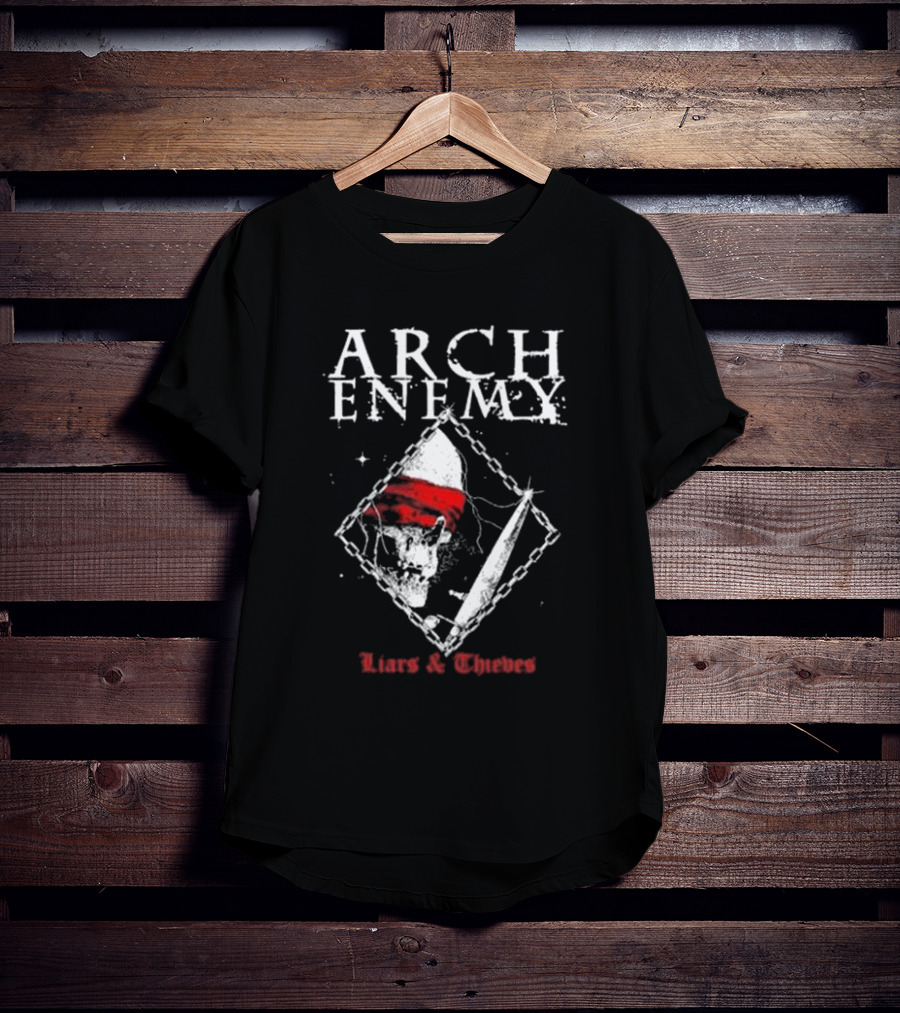 Arch Enemy Skull With Bandana, Knife, And Chains Liars And Thieves T-Shirt