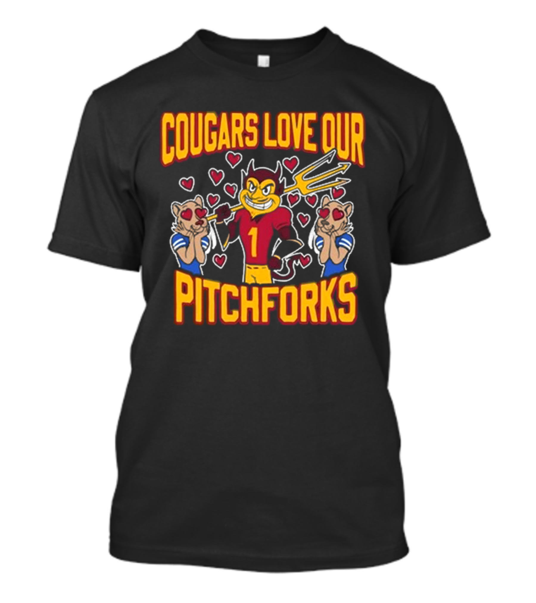 Cougars Love Our Pitchforks Number 1 Devil With Cougars Hearts T-Shirt
