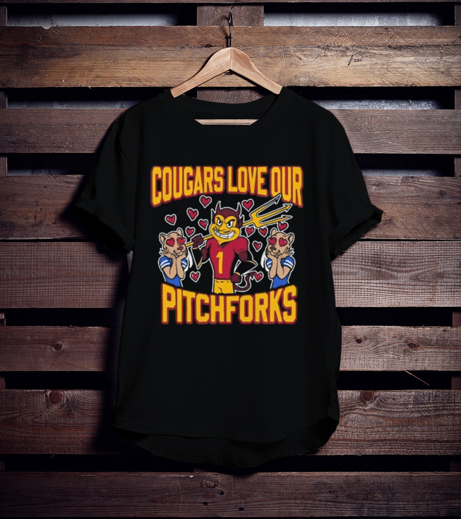 Cougars Love Our Pitchforks Number 1 Devil With Cougars Hearts T-Shirt