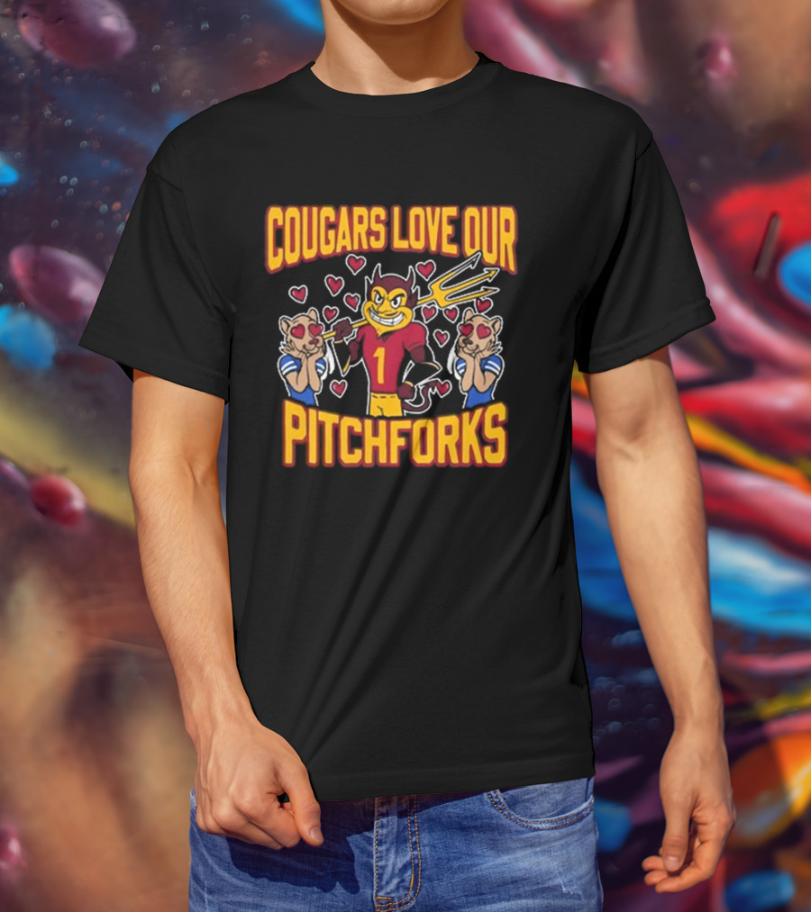 Cougars Love Our Pitchforks Number 1 Devil With Cougars Hearts T-Shirt