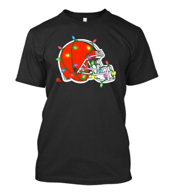 Cleveland Browns Helmet Wrapped In Holiday Lights T-Shirt