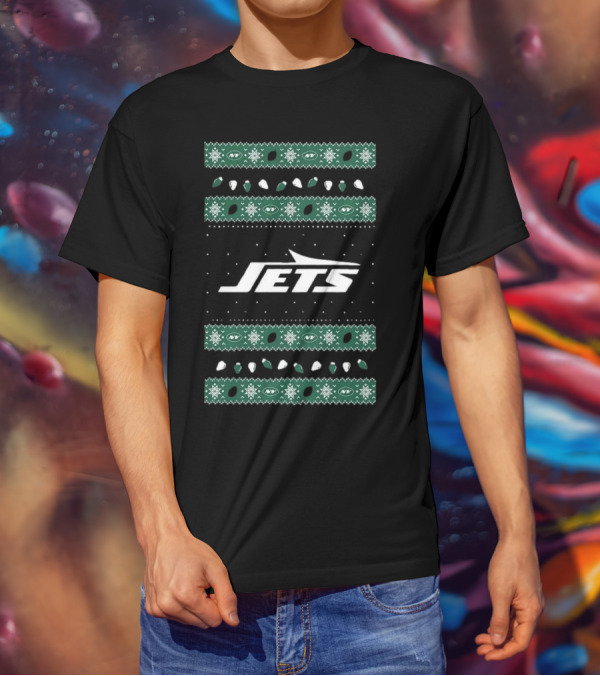 New York Jets Ugly Holiday Lights T-Shirt