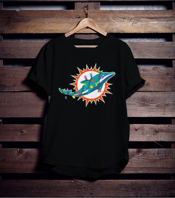 Miami Dolphins Holiday Lights Logo T-Shirt