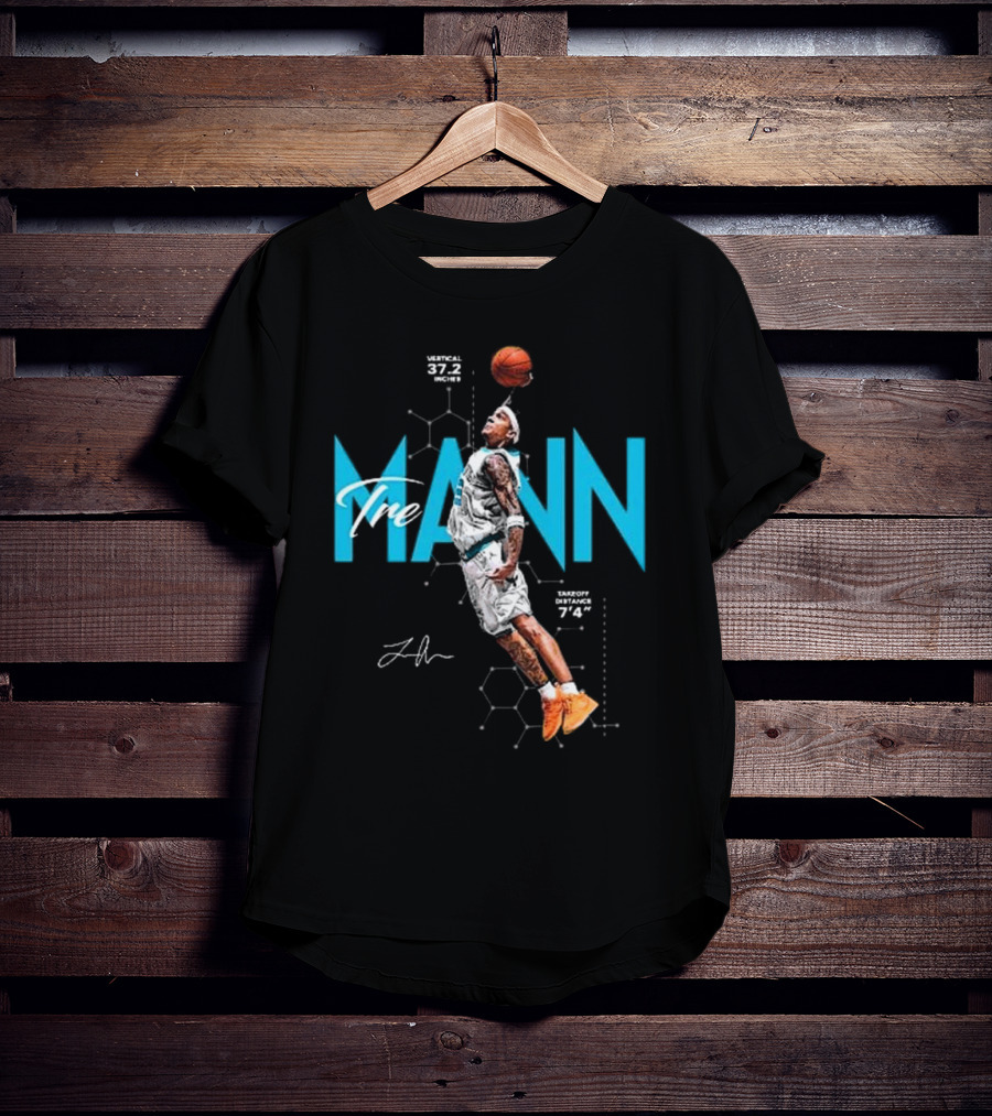Tre Mann Vertical Jump Basketball Dunk 37.2 Inches Charlotte Hornets T-Shirt