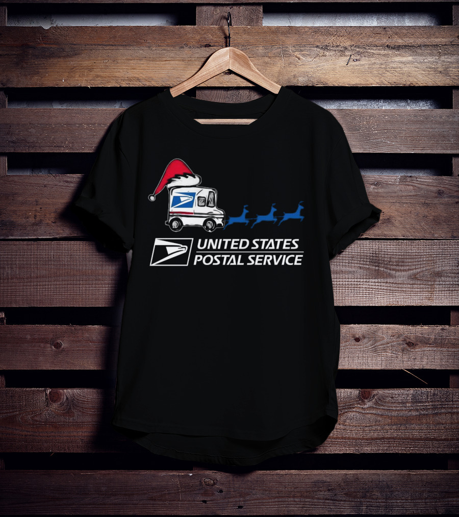 USPS Reindeer Santa Hat Truck United States Postal Service Christmas T-Shirt