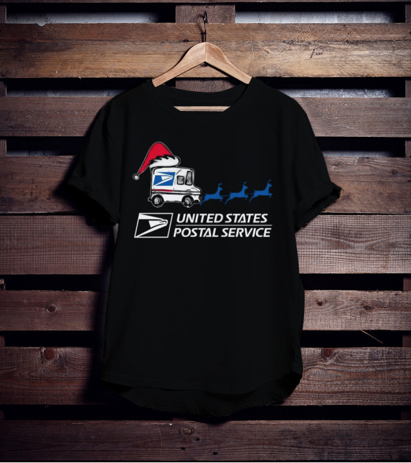 USPS Reindeer Santa Hat Truck United States Postal Service Christmas T-Shirt