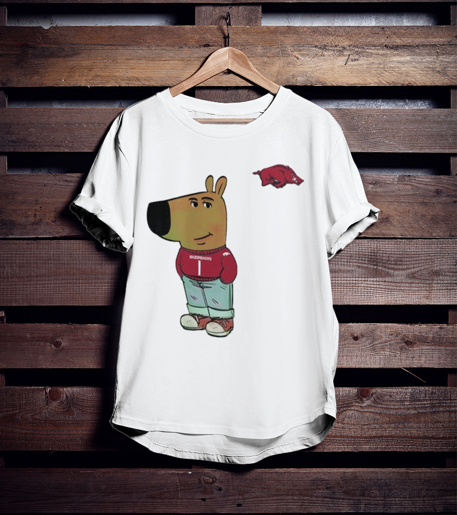Arkansas Razorbacks Chill Guy Mascot With Cartoon Character In Red Sweater And Jeans T-Shirt