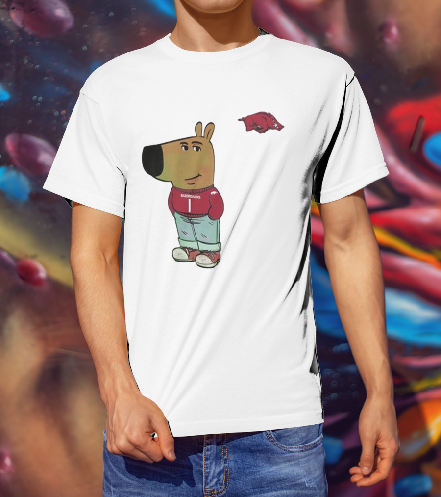 Arkansas Razorbacks Chill Guy Mascot With Cartoon Character In Red Sweater And Jeans T-Shirt