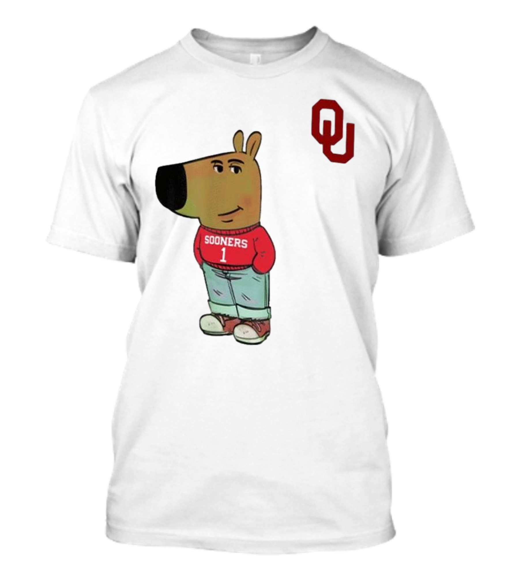 Oklahoma Sooners Chill Guy Cartoon Mascot Standing With OU Logo T-Shirt