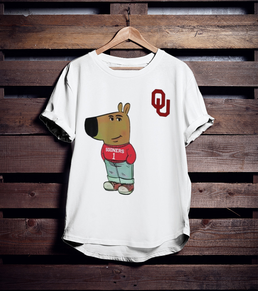 Oklahoma Sooners Chill Guy Cartoon Mascot Standing With OU Logo T-Shirt