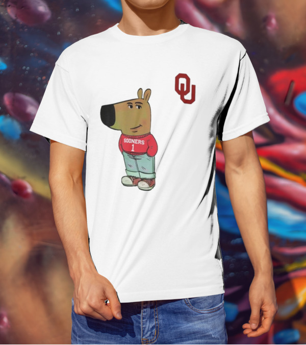 Oklahoma Sooners Chill Guy Cartoon Mascot Standing With OU Logo T-Shirt