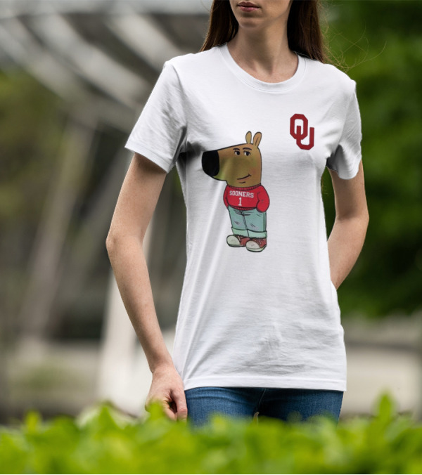Oklahoma Sooners Chill Guy Cartoon Mascot Standing With OU Logo T-Shirt
