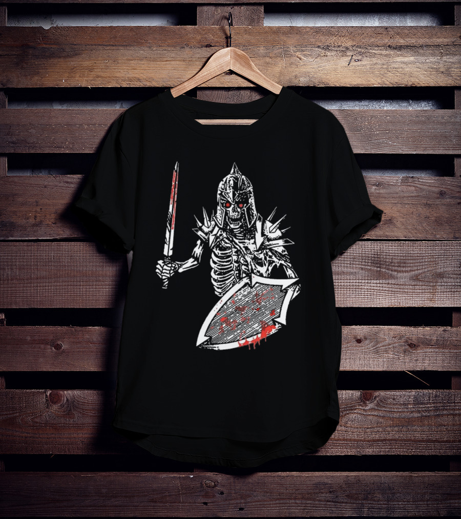 Gatecreeper Bloody Skeleton Warrior With Blood-Soaked Sword And Shield T-Shirt