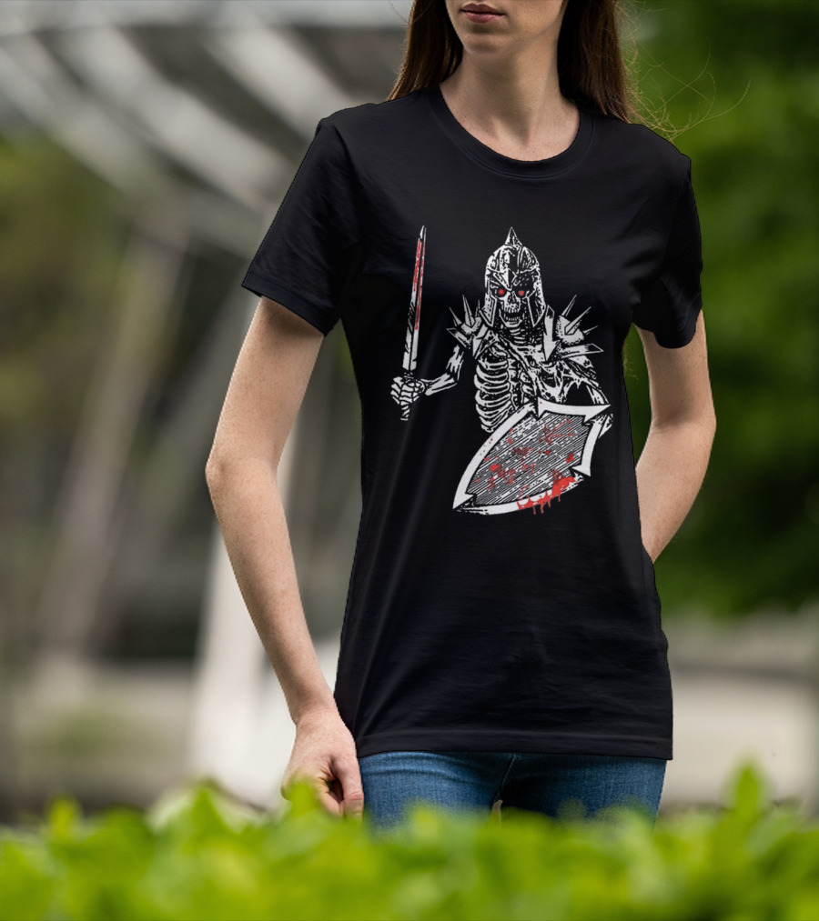 Gatecreeper Bloody Skeleton Warrior With Blood-Soaked Sword And Shield T-Shirt