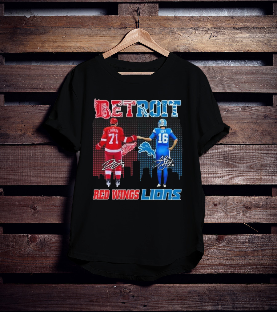 Larkin 71 Detroit Red Wings Goff 16 Detroit Lions Signature Collaboration T-Shirt