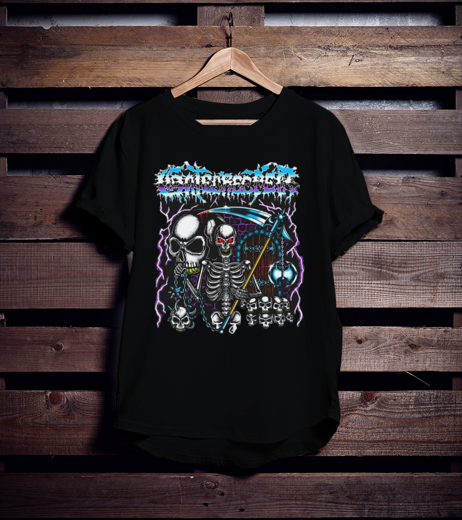 Gatecreeper Skeleton Reaper With Scythe And Purple Lightning T-Shirt