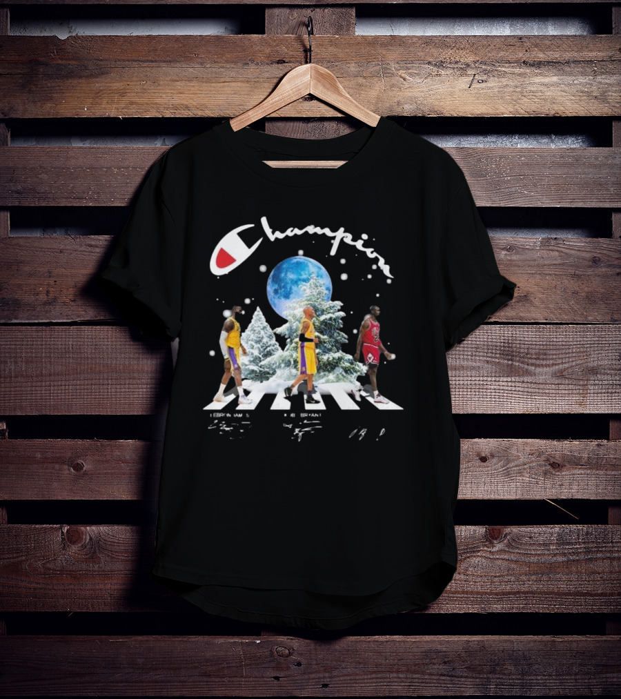 Champion Lebron James Kobe Bryant Michael Jordan Merry Christmas Signatures T-Shirt