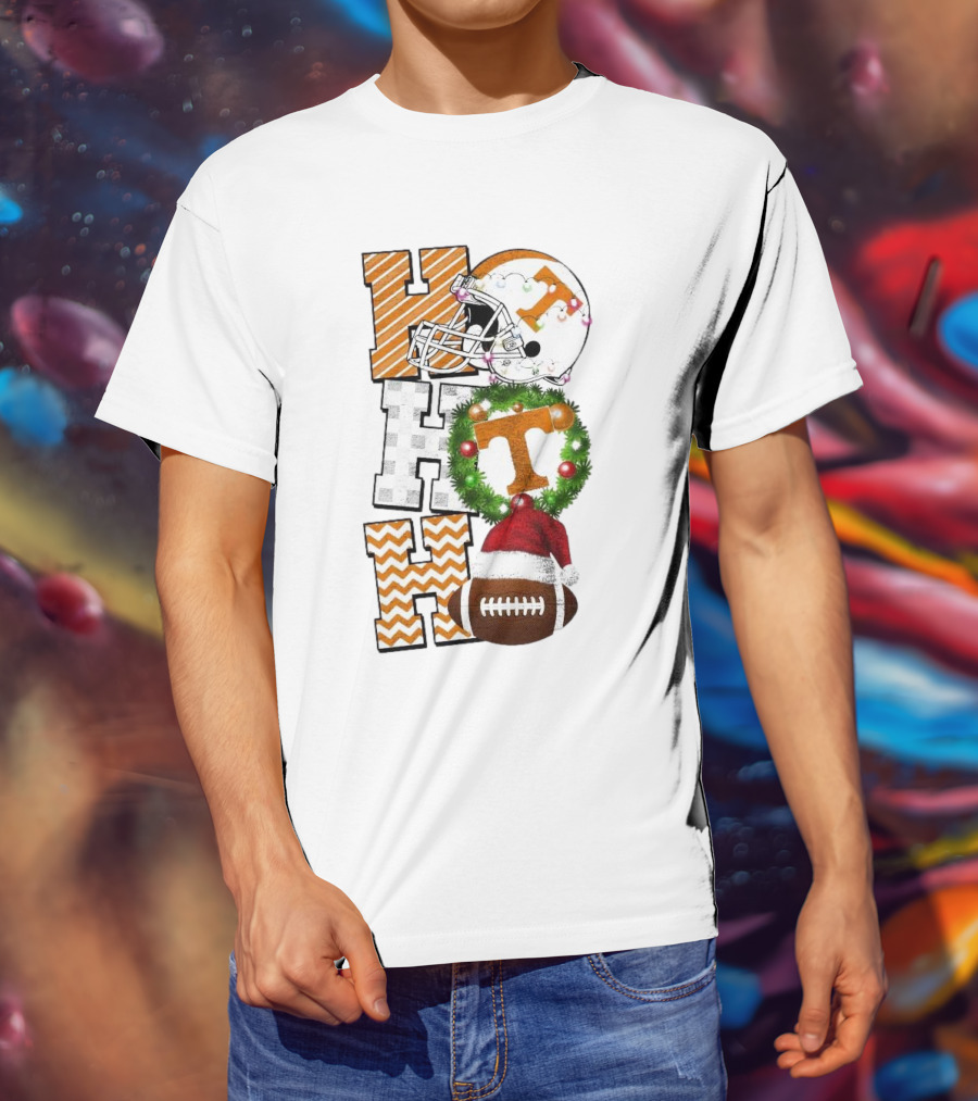 Tennessee Volunteers Football Christmas Ho Ho Ho Helmet Wreath Football T-Shirt