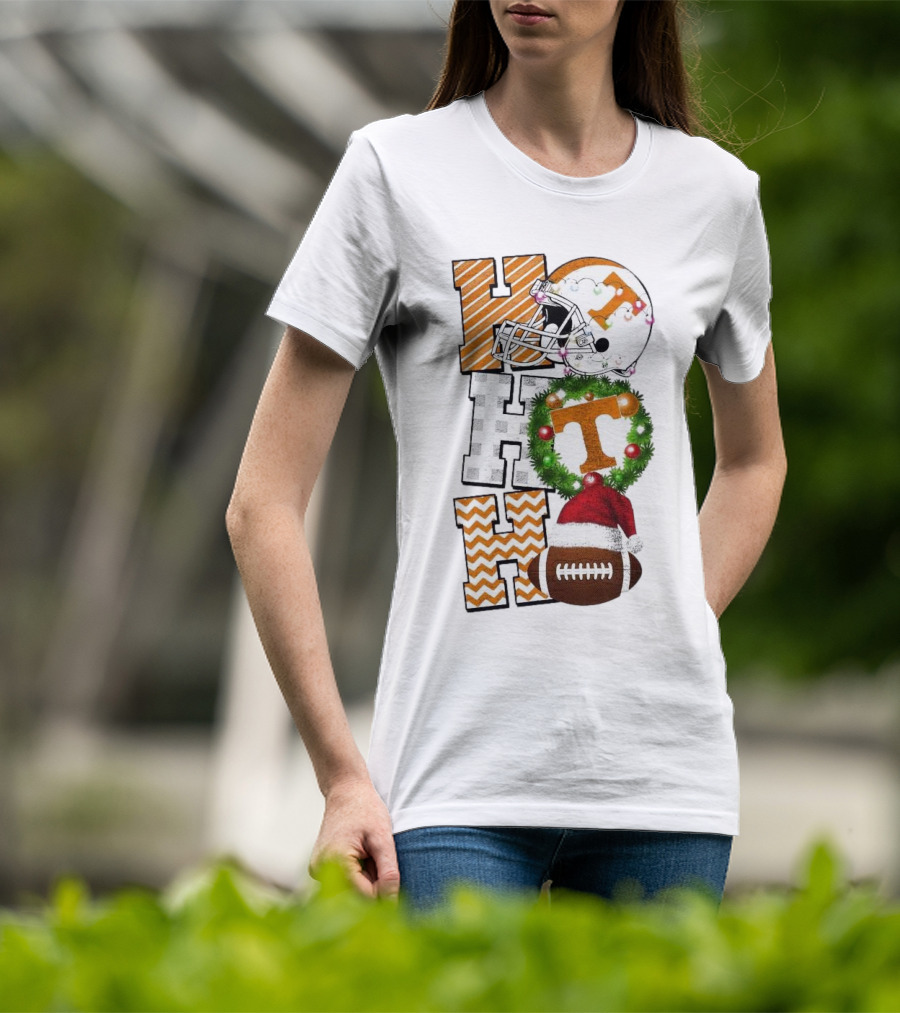 Tennessee Volunteers Football Christmas Ho Ho Ho Helmet Wreath Football T-Shirt