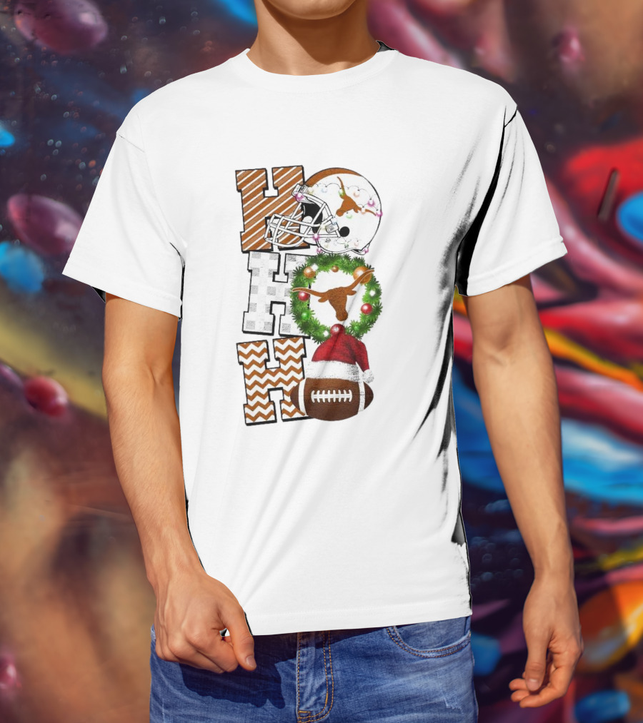 Texas Longhorns Football Christmas Helmet Wreath Santa Hat Game Day T-Shirt