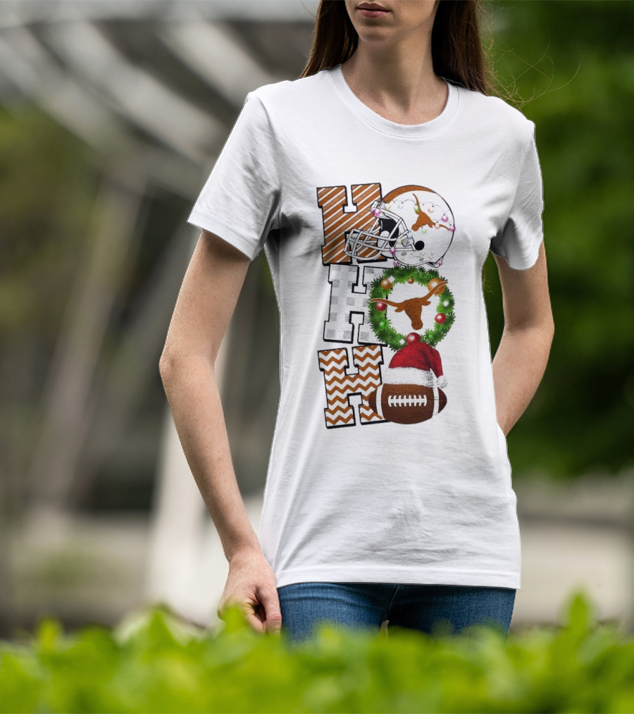 Texas Longhorns Football Christmas Helmet Wreath Santa Hat Game Day T-Shirt