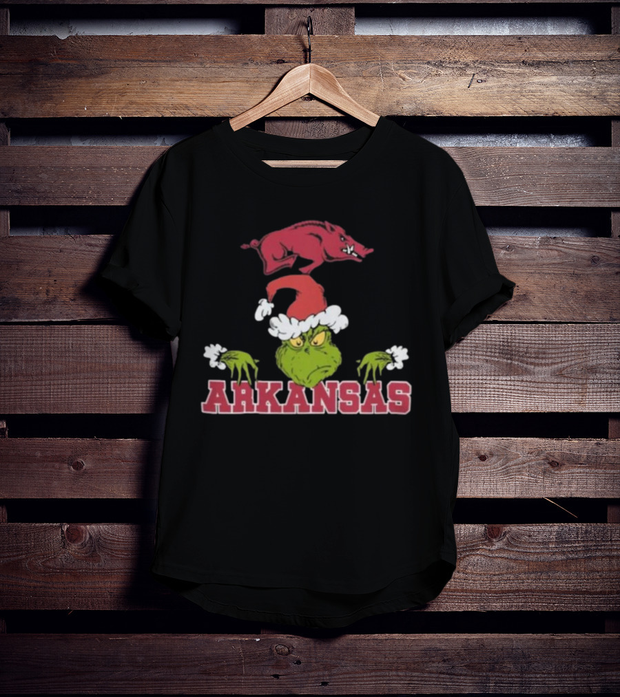 Arkansas Razorbacks Grinch Christmas NCAA Football T-Shirt