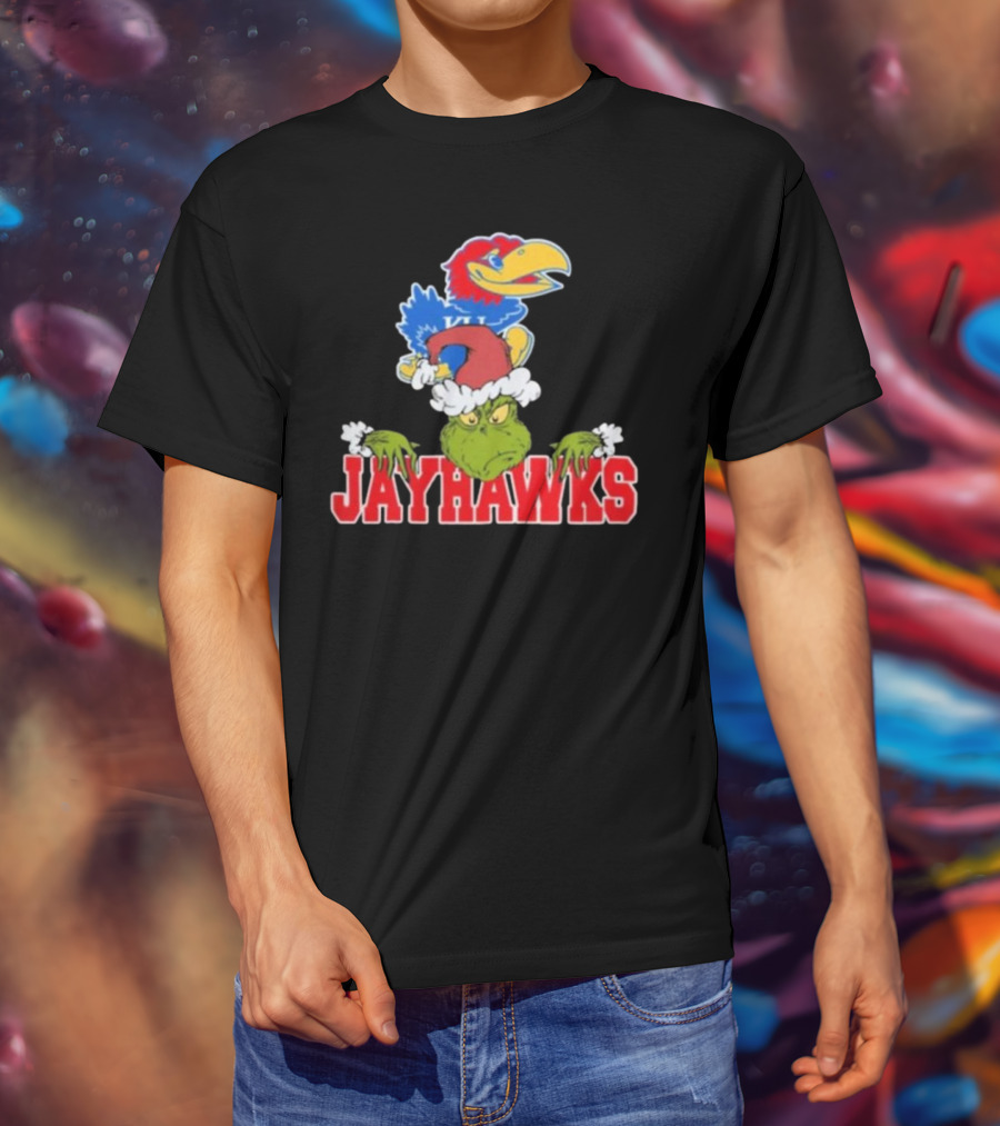 Kansas Jayhawks Grinch Christmas NCAA Football T-Shirt