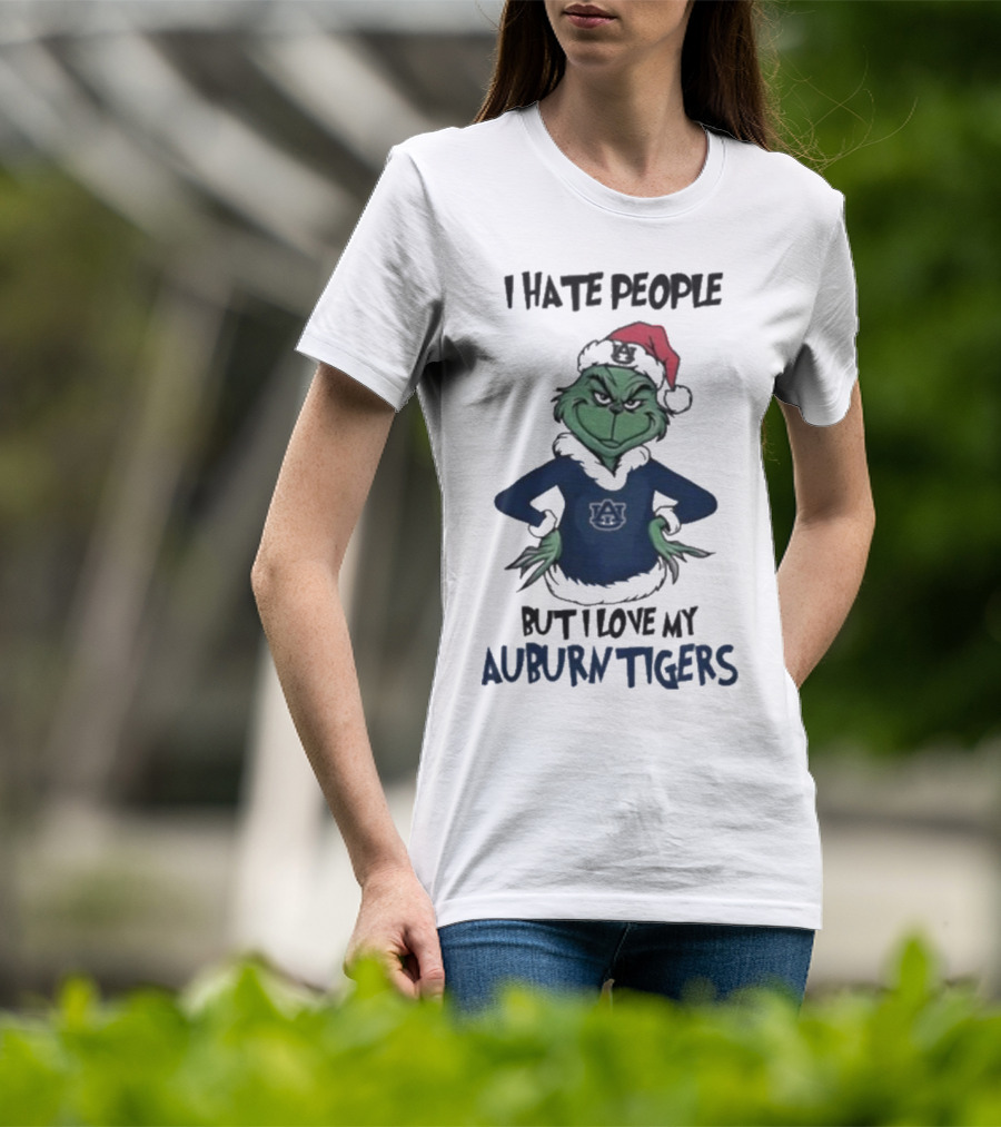 I Hate People But I Love My Auburn Tigers Grinch Christmas T-Shirt
