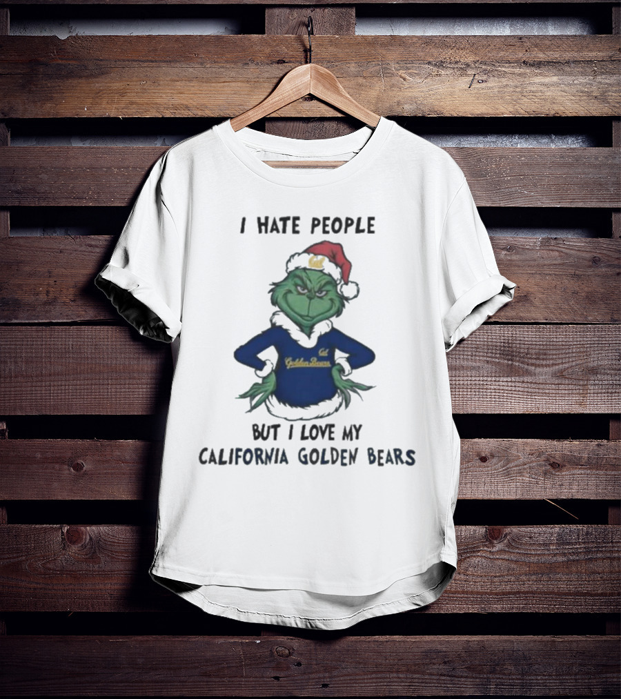 I Hate People But I Love My California Golden Bears Grinch Christmas Santa Hat T-Shirt