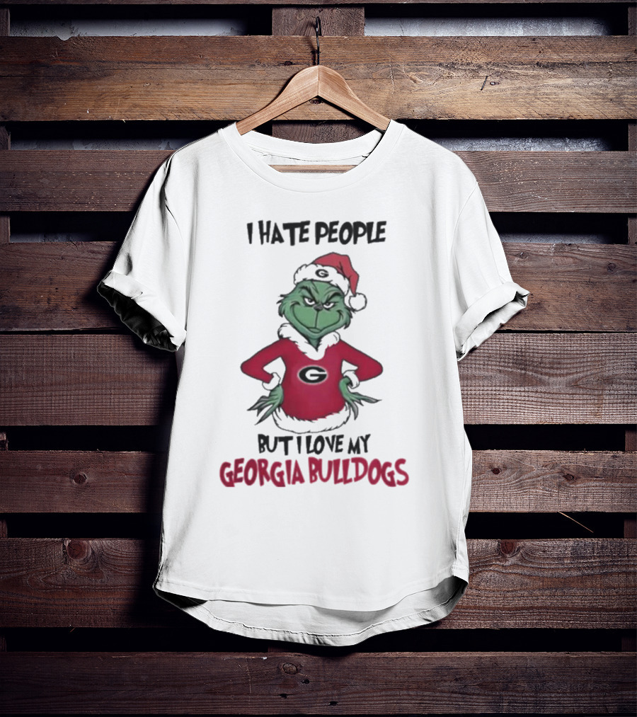 I Hate People But I Love My Georgia Bulldogs Grinch Christmas T-Shirt