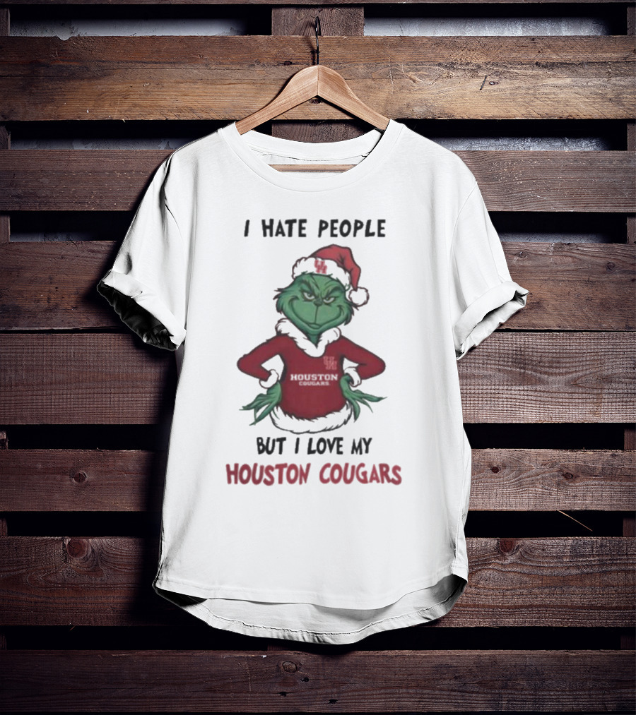 Grinch I Hate People But I Love My Houston Cougars Merry Christmas T-Shirt