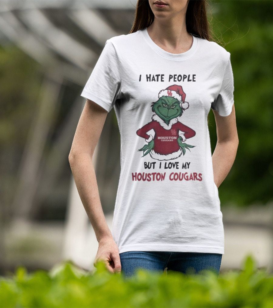Grinch I Hate People But I Love My Houston Cougars Merry Christmas T-Shirt
