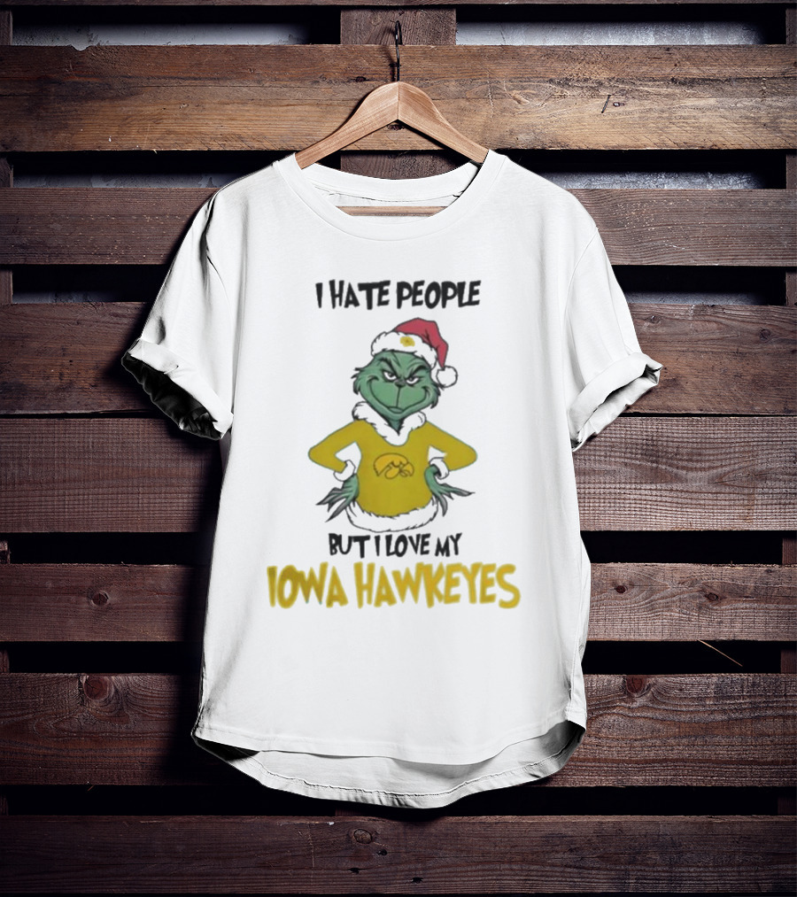 Grinch I Hate People But I Love My Iowa Hawkeyes Merry Christmas T-Shirt