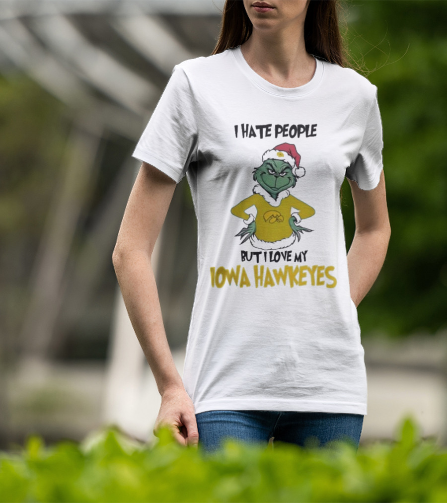 Grinch I Hate People But I Love My Iowa Hawkeyes Merry Christmas T-Shirt