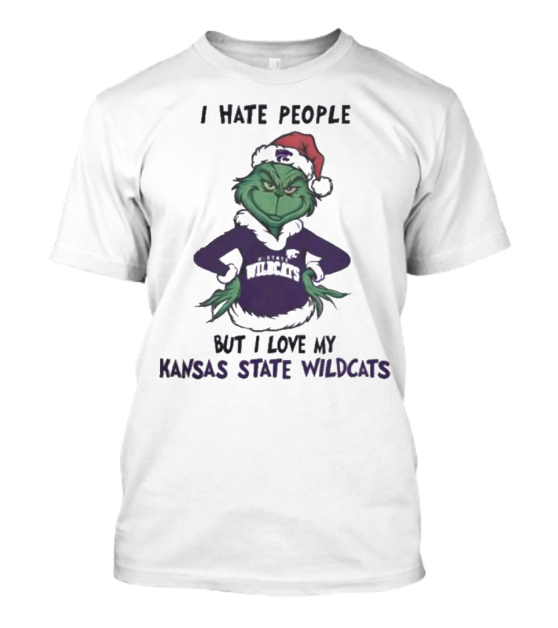 I Hate People But I Love My Kansas State Wildcats Grinch Merry Christmas T-Shirt