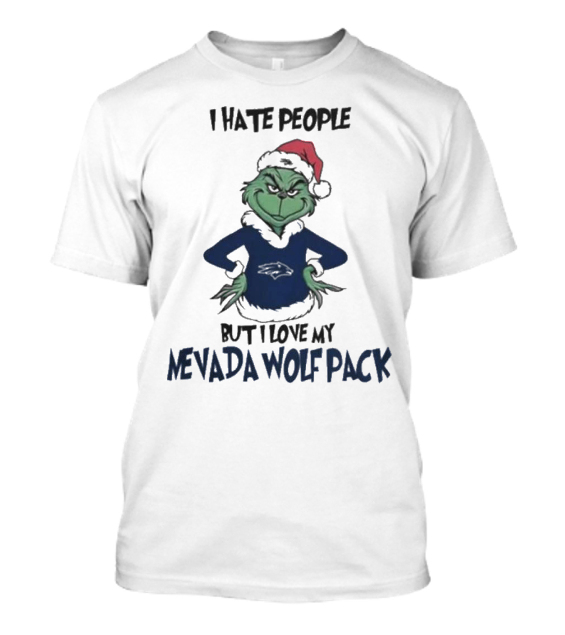 Grinch I Hate People But I Love My Nevada Wolf Pack Merry Christmas T-Shirt