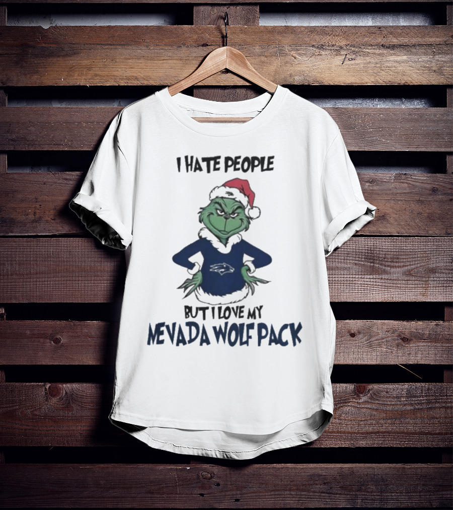 Grinch I Hate People But I Love My Nevada Wolf Pack Merry Christmas T-Shirt
