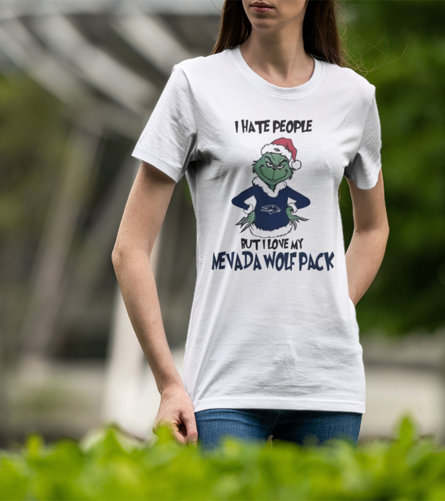 Grinch I Hate People But I Love My Nevada Wolf Pack Merry Christmas T-Shirt