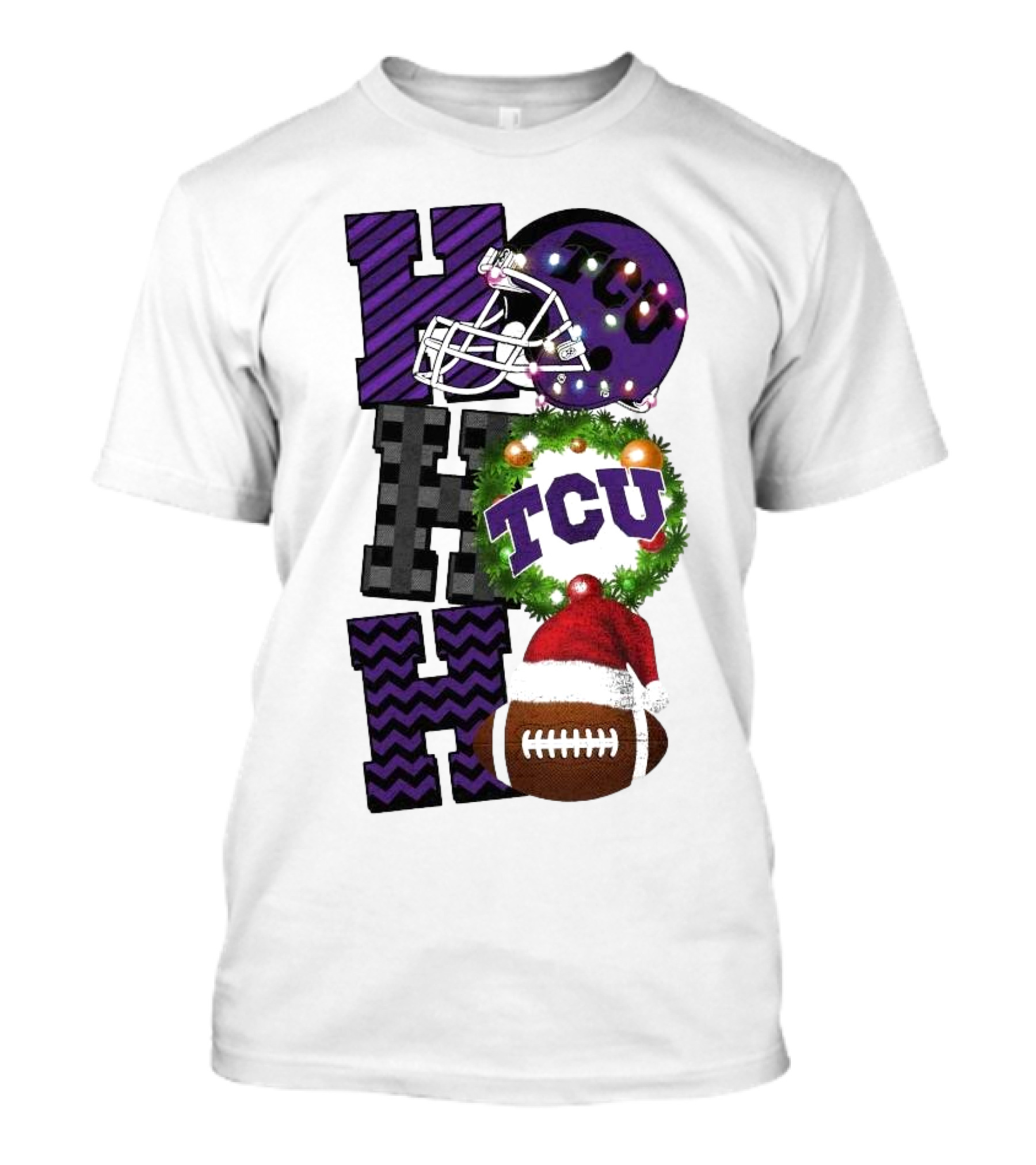 TCU Horned Frogs Football Christmas Ho Ho Ho Helmet And Wreath Game Day T-Shirt