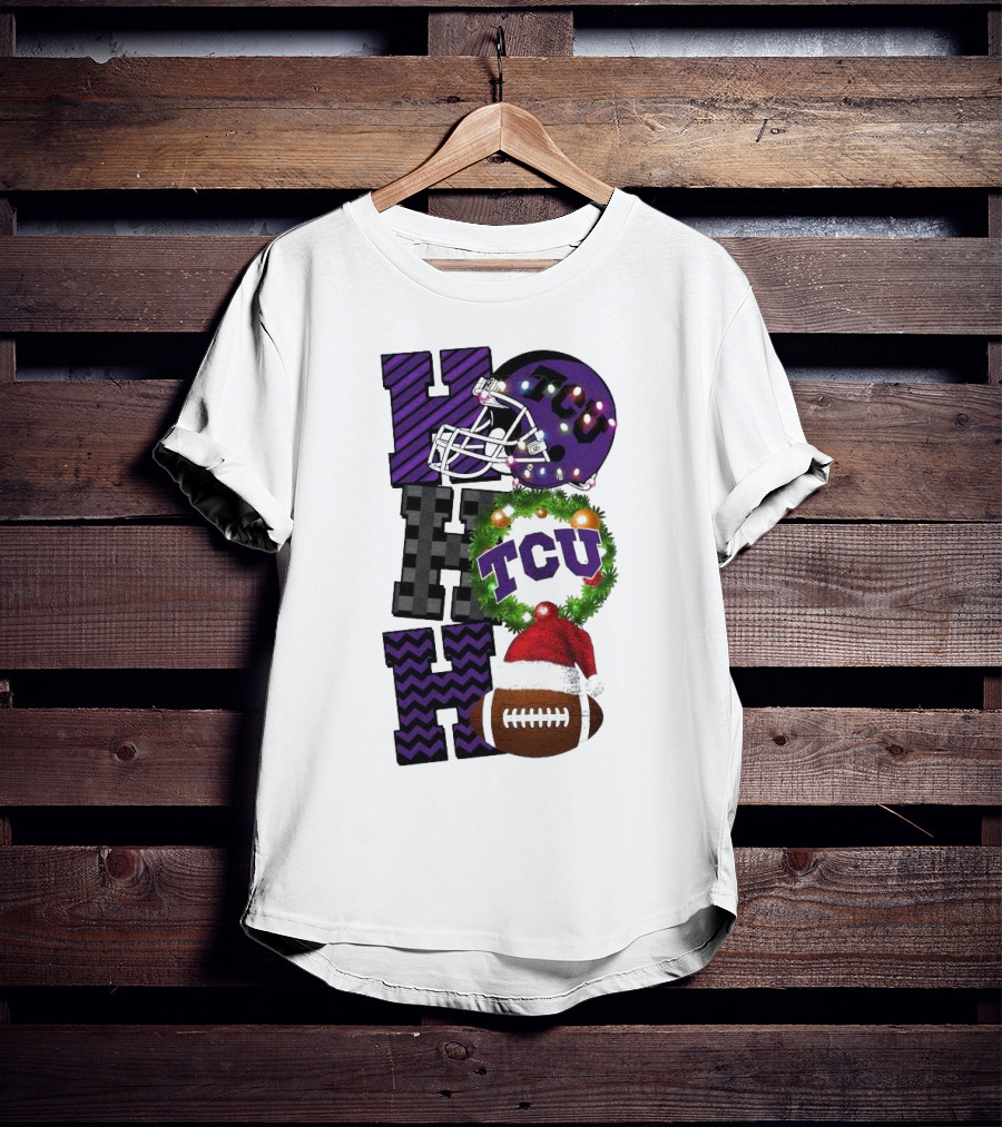TCU Horned Frogs Football Christmas Ho Ho Ho Helmet And Wreath Game Day T-Shirt